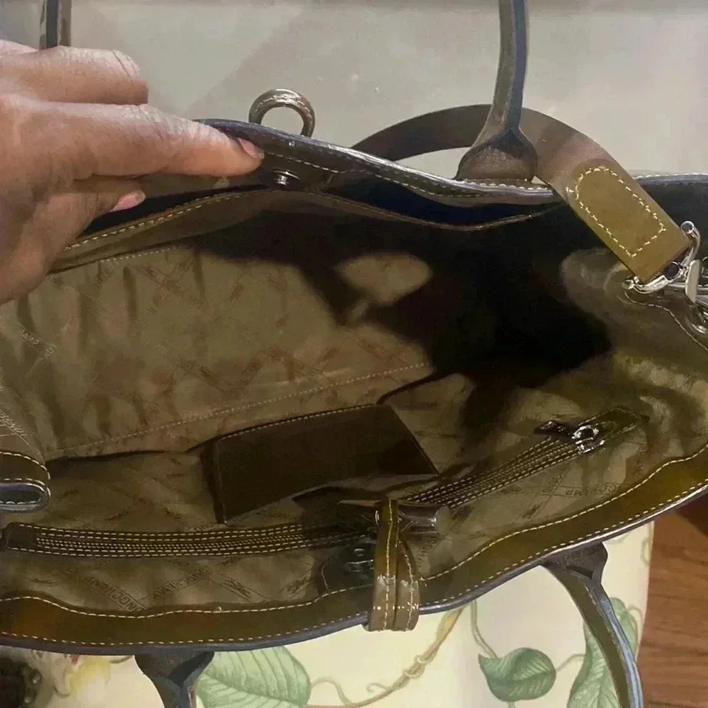LONGCHAMP Brown Tortoise Patent Leather Large Roseau Toggle Tote